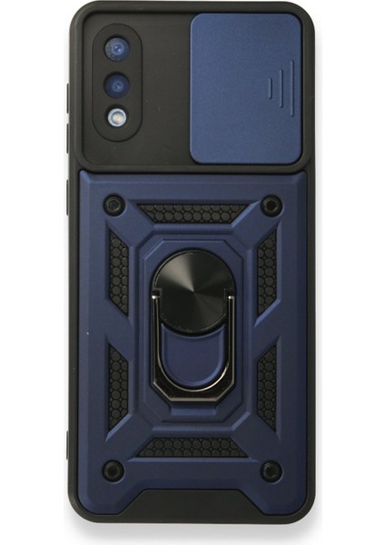 Samsung Galaxy A02 Uyumlu Kızaklı Panzer Seri Arka Koruma Kılıf - Lacivert