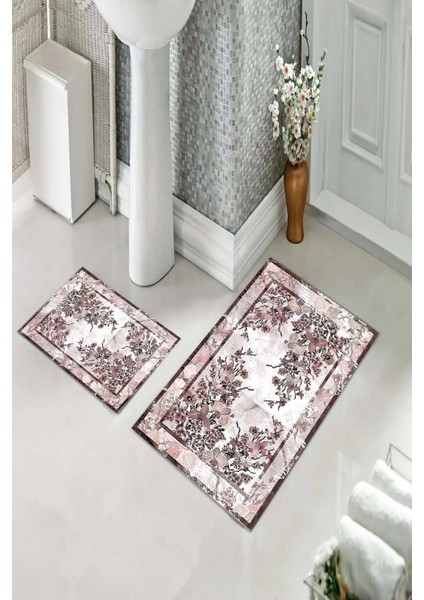 Banyo Halısı Ikili Klozet Takımı Kaymaz Tabanlı (60 cm x 100 cm + 40 cm x 60 Cm)