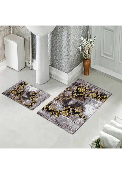 Banyo Halısı Ikili Klozet Takımı Kaymaz Tabanlı (60 cm x 100 cm + 40 cm x 60 Cm)