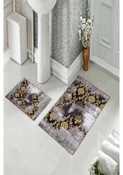 Banyo Halısı Ikili Klozet Takımı Kaymaz Tabanlı (60 cm x 100 cm + 40 cm x 60 Cm)