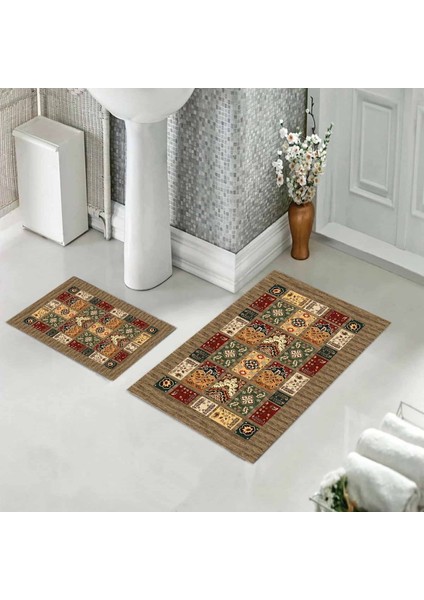 Banyo Halısı Ikili Klozet Takımı Kaymaz Tabanlı (60 cm x 100 cm + 40 cm x 60 Cm) modelleri