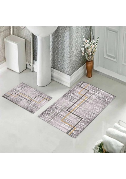 Banyo Halısı Ikili Klozet Takımı Kaymaz Tabanlı (60 cm x 100 cm + 40 cm x 60 Cm)