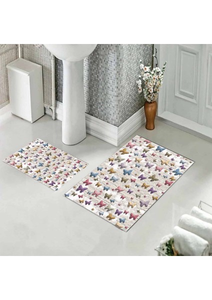 Banyo Halısı Ikili Klozet Takımı Kaymaz Tabanlı (60 cm x 100 cm + 40 cm x 60 Cm)