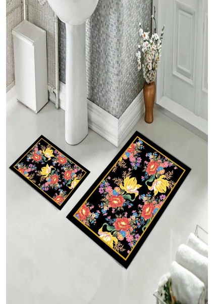 Banyo Halısı Ikili Klozet Takımı Kaymaz Tabanlı (60 cm x 100 cm + 40 cm x 60 Cm)