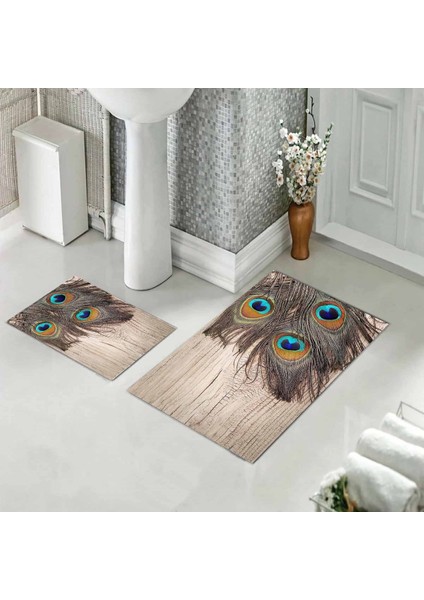 Banyo Halısı Ikili Klozet Takımı Kaymaz Tabanlı (60 cm x 100 cm + 40 cm x 60 Cm)