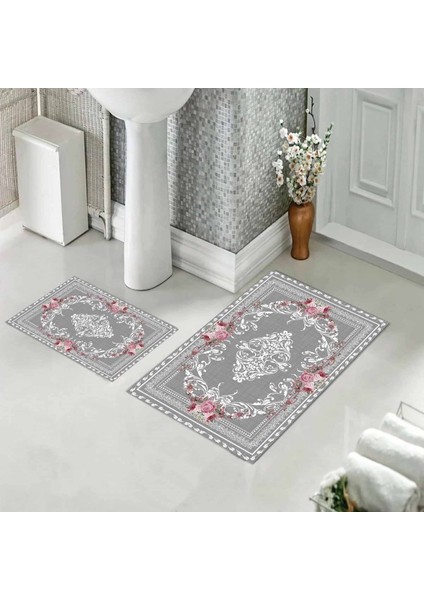 Banyo Halısı Ikili Klozet Takımı Kaymaz Tabanlı (60 cm x 100 cm + 40 cm x 60 Cm)