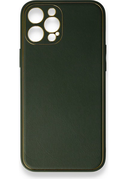 Apple iPhone 13 Pro Max Uyumlu Coco Leather Seri Arka Koruma Kılıf - Yeşil