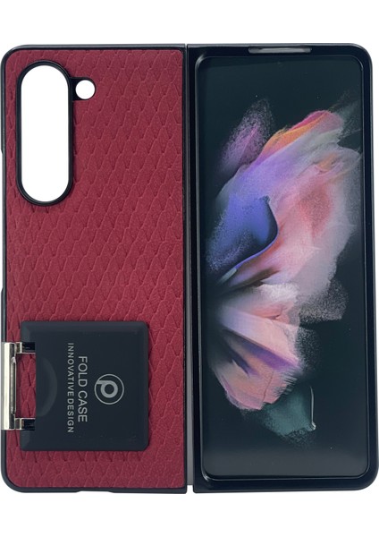 Samsung Galaxy Z Fold 5 Uyumlu Suni Deri Arka Koruma Kılıf - Kırmızı