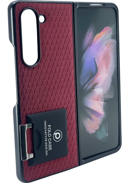 Samsung Galaxy Z Fold 5 Uyumlu Suni Deri Arka Koruma Kılıf - Kırmızı