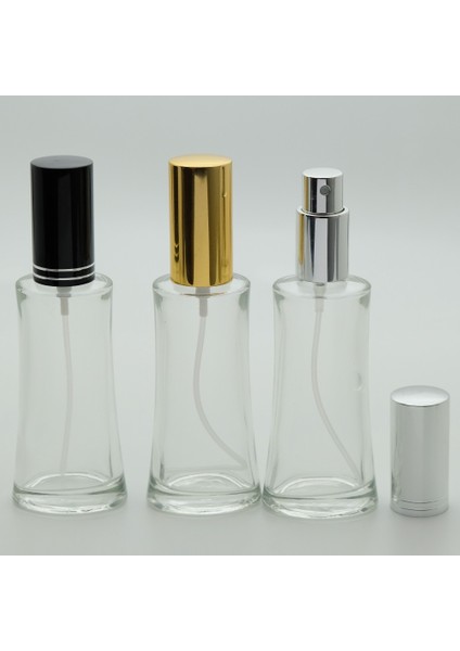 Parfüm Şişesi 50 ml (10 Adet) Siyah Kapak Metal Valf Eyfel Boş Şişe