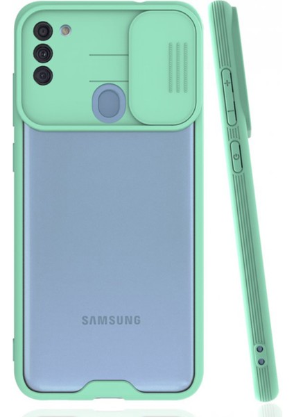 Samsung Galaxy A11 Uyumlu Platin Kamera Kızaklı Arka Koruma Kılıf - Su Yeşili