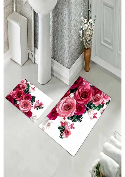 Banyo Halısı Ikili Klozet Takımı Kaymaz Tabanlı (60 cm x 100 cm + 40 cm x 60 Cm)