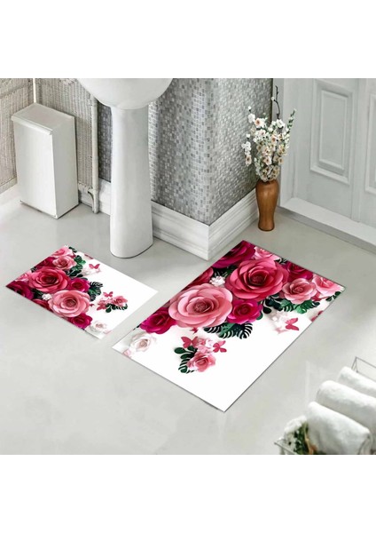 Banyo Halısı Ikili Klozet Takımı Kaymaz Tabanlı (60 cm x 100 cm + 40 cm x 60 Cm)