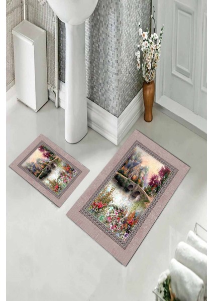 Banyo Halısı Ikili Klozet Takımı Kaymaz Tabanlı (60 cm x 100 cm + 40 cm x 60 Cm)