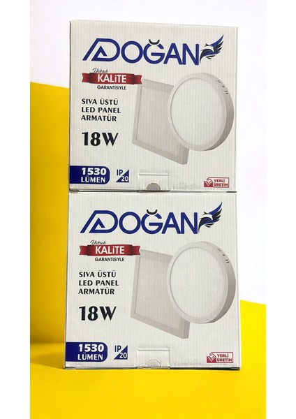 A Doğan 18 W Sıva Üstü Yuvarlak  Beyaz Işık  LED Panel 2li Paket