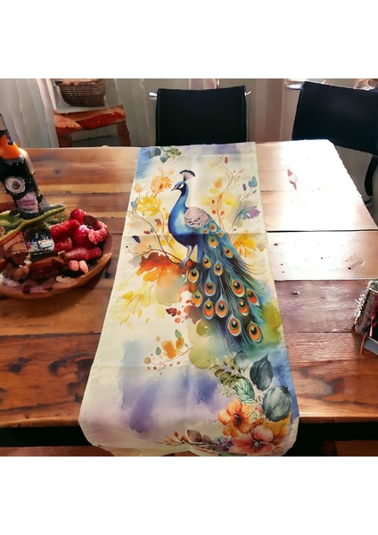 Günlük Kullanım Tavuskuşu Desen Runner