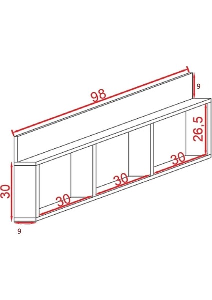 Ahşap Ahşap Masif 3 Gözlü Duvar Rafı Dekoratif Tasarım Kitaplık Aksesuar Rafı 30 cm 98 cm Kahvereng