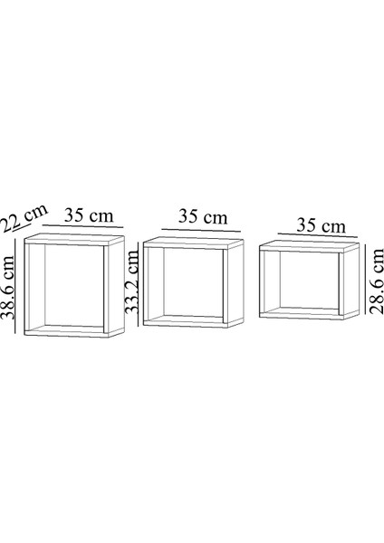 Gri Dennis Antrasit Dekoratif Duvar Rafı Kitaplık Modern Modern 22 cm 38 cm Suntalam