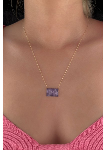 14 Ayar Altın Ametist Taşlı Dikdörtgen Kolye fiyatları