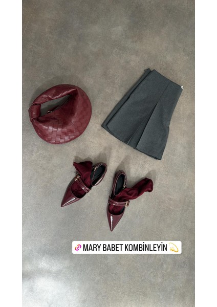 Eataly Shoes Mary Bordo Sivri Burun Toka Detaylı Babet