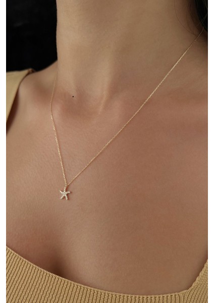 14 Ayar Altın Taşlı Deniz Yıldızı Kolye