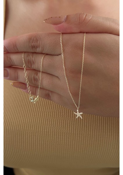 14 Ayar Altın Taşlı Deniz Yıldızı Kolye modelleri