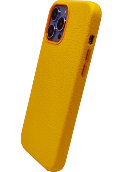 Apple iPhone 13 Pro Max Uyumlu Suni Deri Arka Koruma Kılıf - Sarı