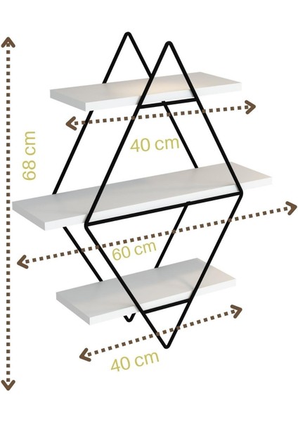 2 Yıl Büyük Boy Duvar Rafı, Baklava Duvar Rafı, Metal Duvar Rafı, Kitaplık Duvar Rafı Beyaz 60 cm 1