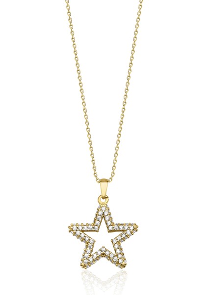 14 Ayar Altın Taş Dizisi Yıldız Kolye