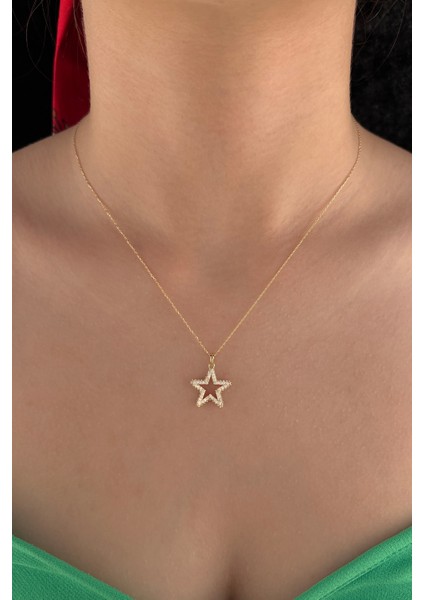 14 Ayar Altın Taş Dizisi Yıldız Kolye modelleri