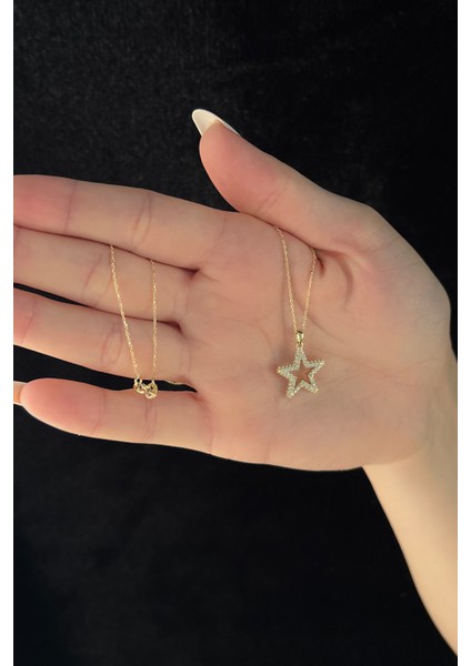 14 Ayar Altın Taş Dizisi Yıldız Kolye fırsatları