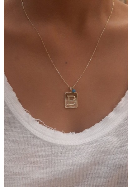 14 Ayar Altın Dikdörtgen Harf Kolye modelleri