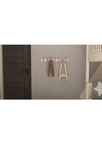 Modern Duvar Kanca Askılık - 7 Adet Pembe Askılık - Beyaz Mdflam - Model 101 fiyatları