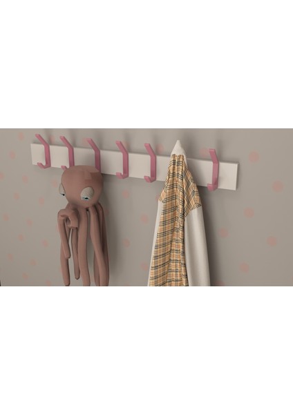 Modern Duvar Kanca Askılık - 7 Adet Pembe Askılık - Beyaz Mdflam - Model 101 modelleri