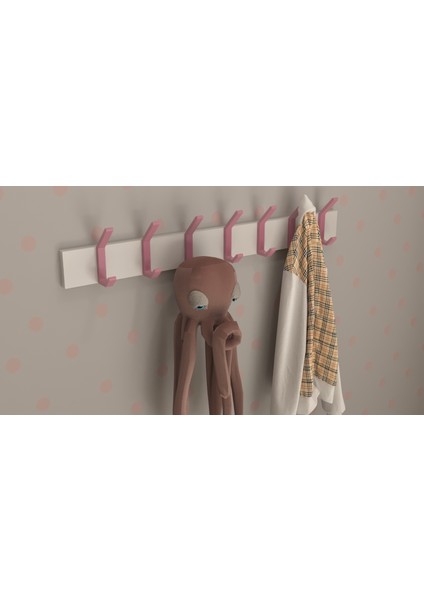 Modern Duvar Kanca Askılık - 7 Adet Pembe Askılık - Beyaz Mdflam - Model 101 fırsatları