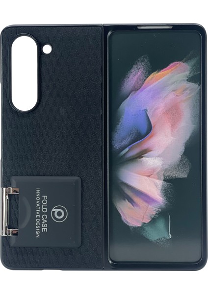 Samsung Galaxy Z Fold 4 Uyumlu Suni Deri Arka Koruma Kılıf - Siyah