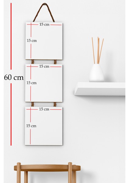 3'lü Halat Askılı Mdf Tablo Seti