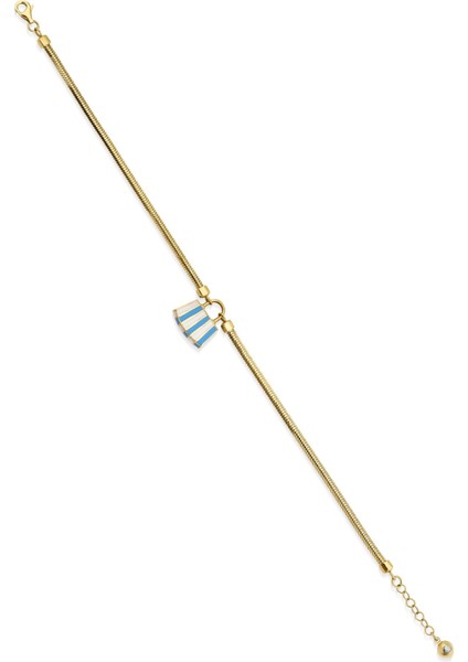 14 Ayar Altın Turkuaz Mini Çanta Detaylı Balıksırtı Bileklik fiyatları