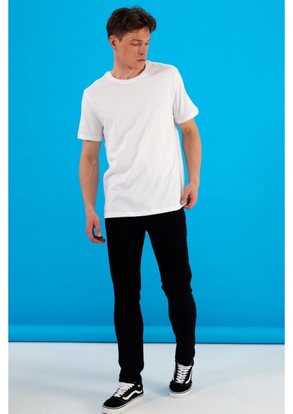 Erkek Ken Beyaz Bisiklet Yaka Regular Fit Basic Tişört