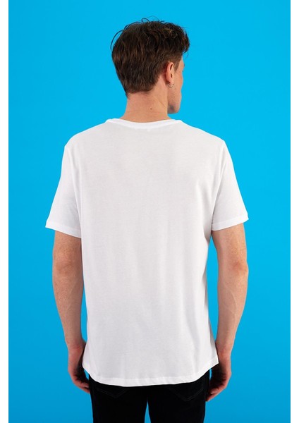 Erkek Ken Beyaz Bisiklet Yaka Regular Fit Basic Tişört