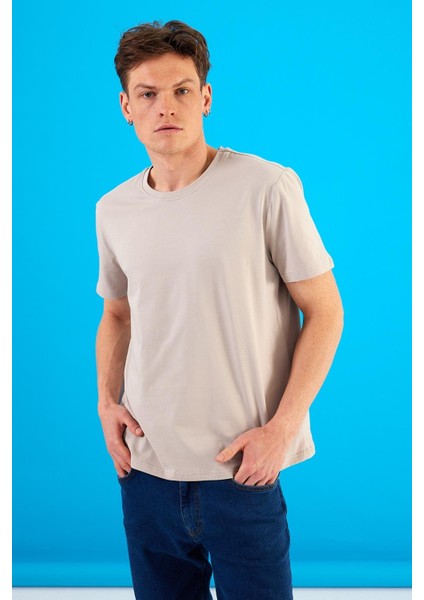 Erkek Ken Buz Gri Bisiklet Yaka Regular Fit Basic Tişört