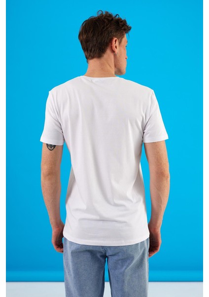 Erkek Nick Beyaz V Yaka Slim Fit Basic Tişört