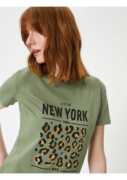 Baskılı Tişört Bisiklet Yaka Kısa Kollu