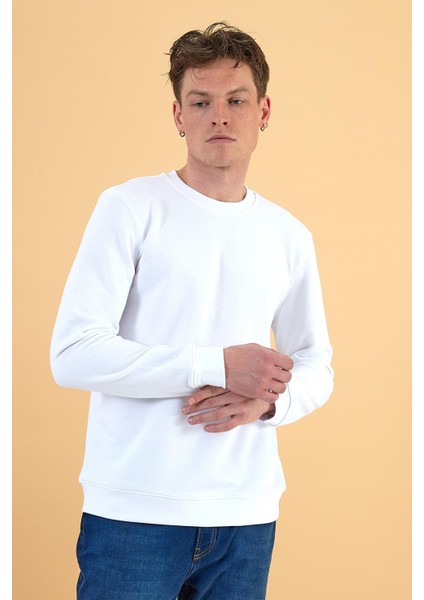 Erkek Rich Beyaz Bisiklet Yaka Regular Fit 3 Iplik Sweatshirt fiyatları