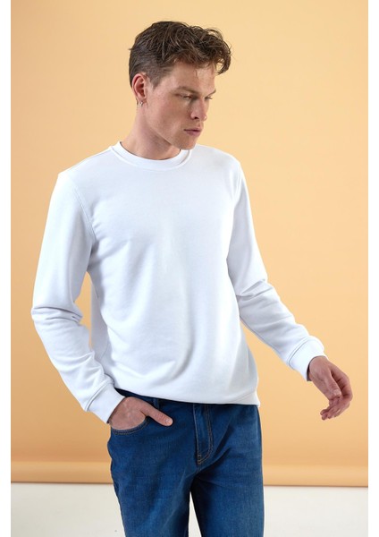 Erkek Rich Beyaz Bisiklet Yaka Regular Fit 3 Iplik Sweatshirt modelleri