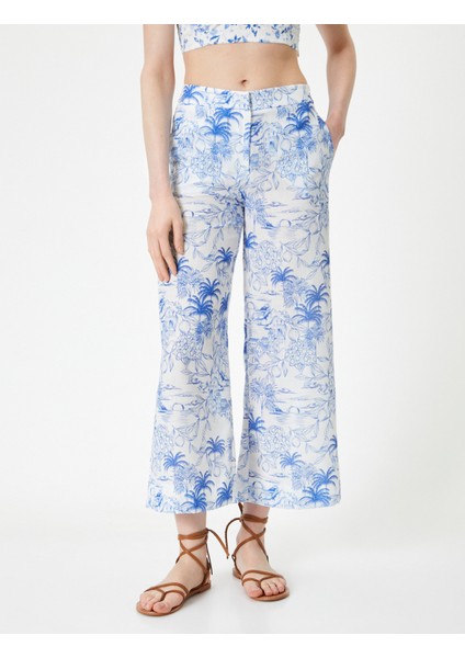 Çiçekli Culotte Pantolon Bol Paça Cepli Normal Bel modelleri