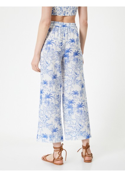 Çiçekli Culotte Pantolon Bol Paça Cepli Normal Bel fırsatları