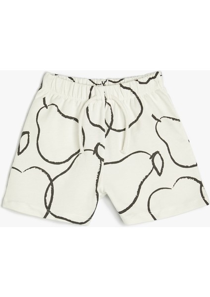 Şort Beli Bağlamalı Lastikli Baskı Detaylı Pamuklu