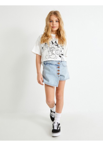 Crop Tişört Mickey Mouse Minnie Mouse Lisanslı Kısa Kollu