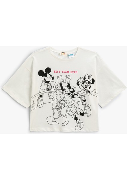 Crop Tişört Mickey Mouse Minnie Mouse Lisanslı Kısa Kollu